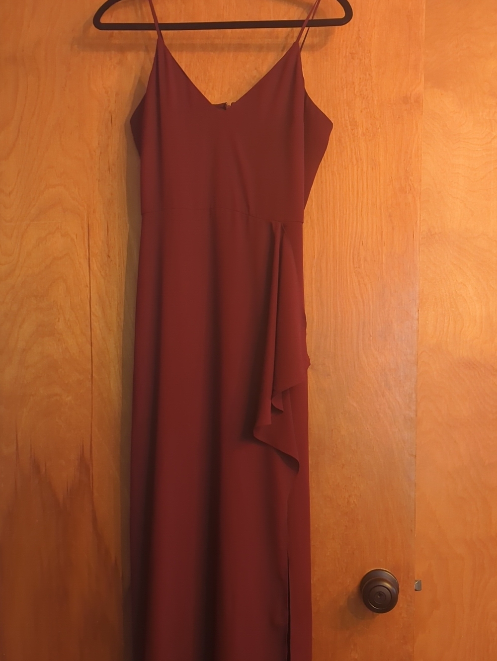 Express Spaghetti-Strap Maxi Dress in Brick Red